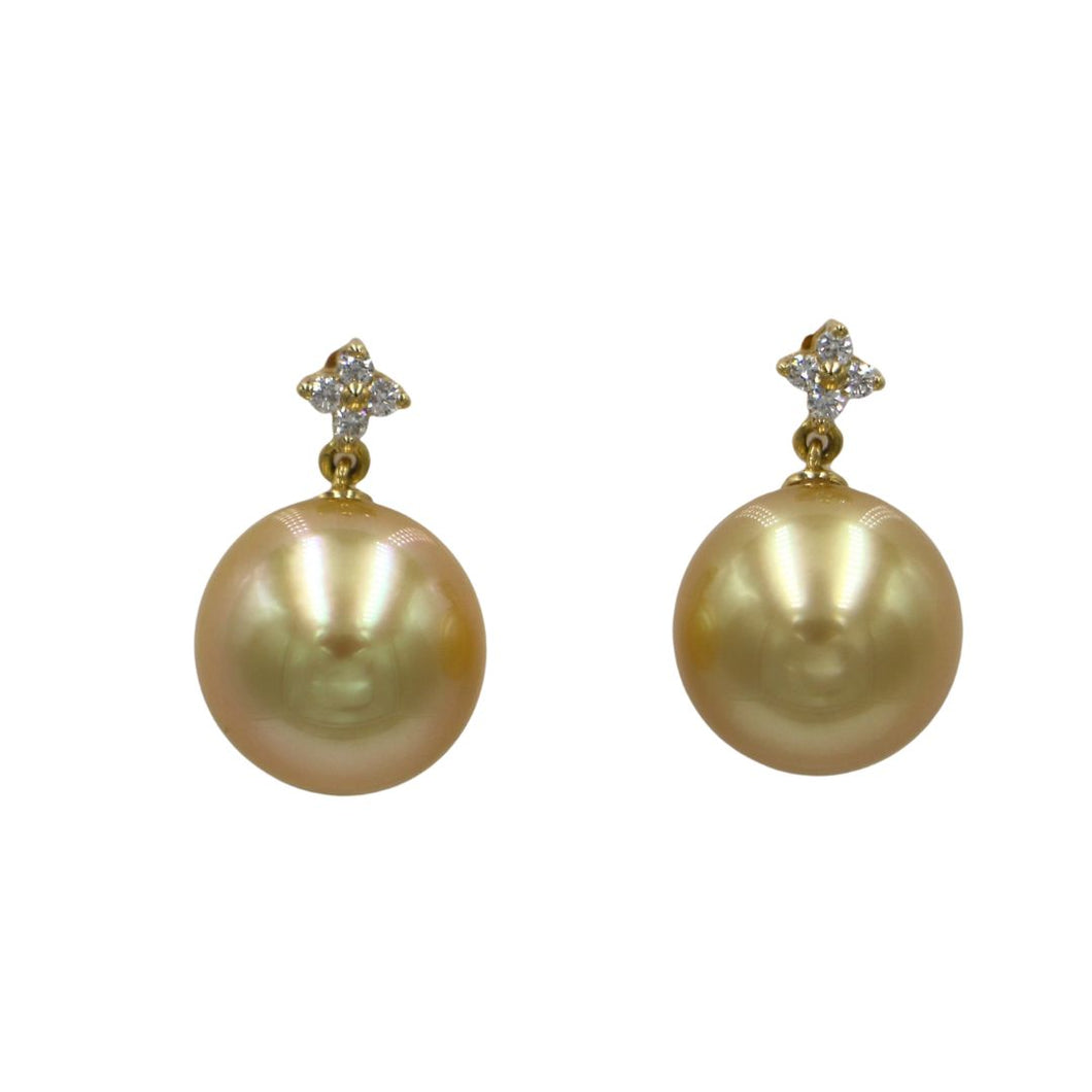 18ct Yellow Gold 'Stud' style earrings featuring stunning Golden South Sea Pearls, Round in shape and 10.3mm in size They are Deep Gold in color with 