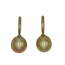 Load image into Gallery viewer, 9ct Yellow Gold &quot;Huggie&quot; style earrings featuring stunning Golden South Sea Pearls, Oval in shape and 11.5mm in size They are Deep Gold in color with &quot;AAA&quot; lustre and skin
