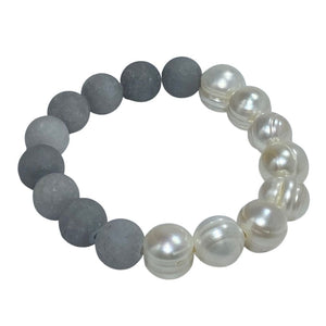Freshwater Pearl and Grey Jade Bracelet