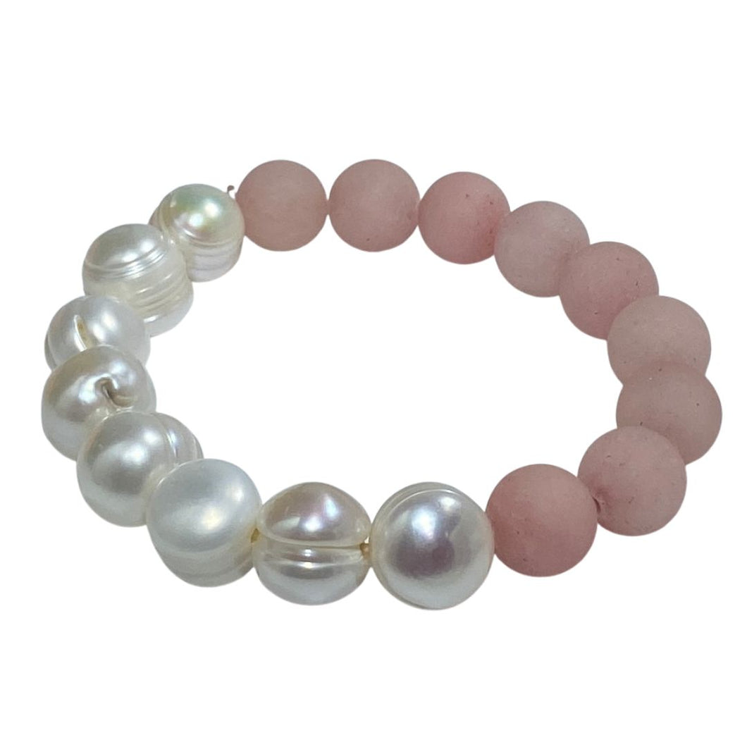 Freshwater Pearl and Pink Jade Bracelet