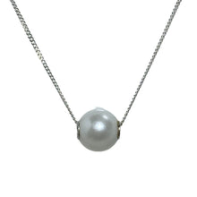 Load image into Gallery viewer, Sterling Silver Chain featuring 9mm white freshwater pearl with sterling silver Cheneer tube through the pearl for the chain to slide  This chain is a Curb style (CD40)  Choose between 40cm or 45cm in length
