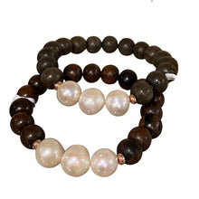 Load image into Gallery viewer, &quot;Woodie Triple&quot; Freshwater Pearl Bracelet
